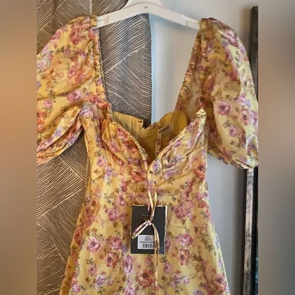 House of CB Maxi Dress Sz XS Yellow Floral Felizia Butter Print Puff Selene NEW - Picture 7 of 16